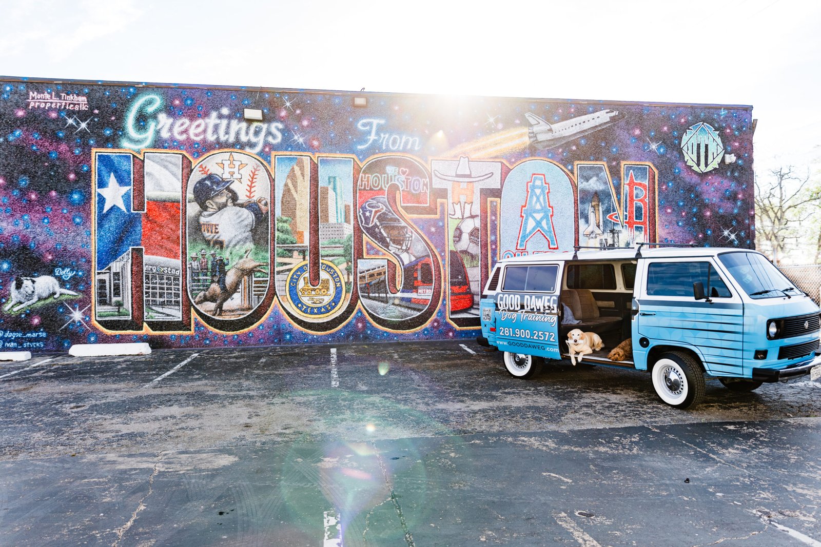 Good Daweg van beside a Houston mural